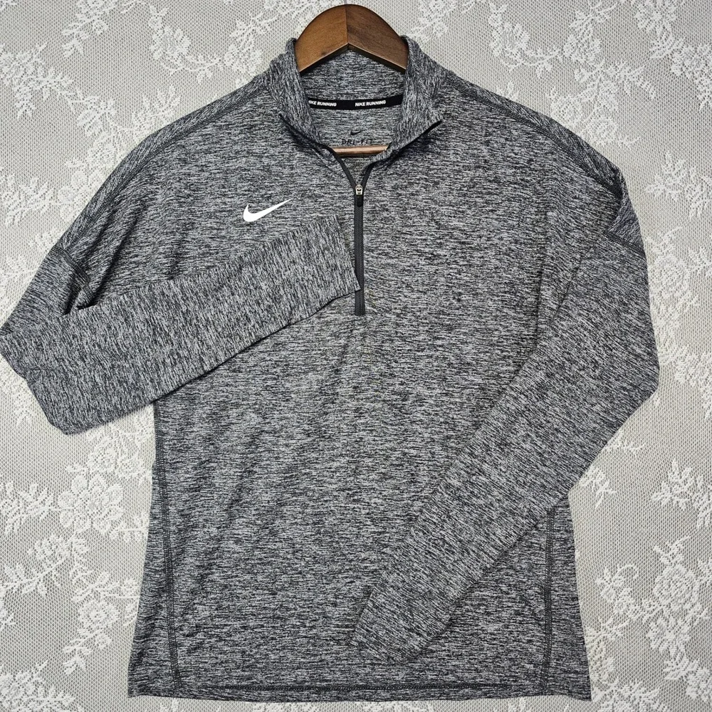 Nike Running Dri Fit Half Zip Pullover Long Sleeve Top Gray Womens Small Workout